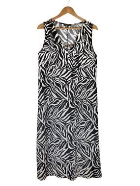 Slinky Brand Black White Zebra Print Stretch Knit Sleeveless Maxi Dress Large
